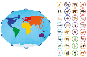 Mapa świata 1 szt. + 30 szt. rzepów Zwierzęta
