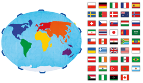 Mapa świata 1 szt. + 45 szt. rzepów Flagi